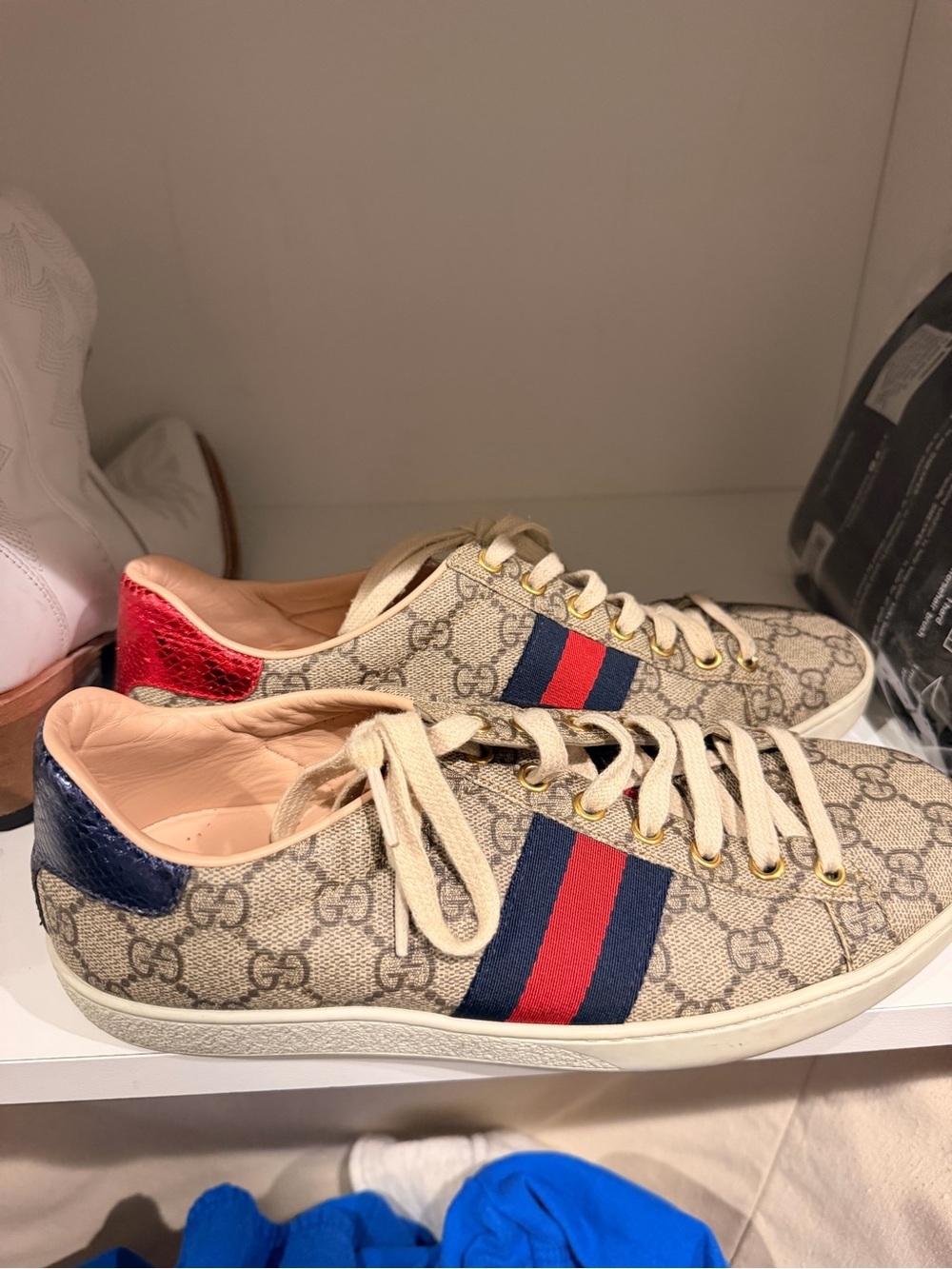 Gucci GG Supreme Canvas Sneakers with Red & Navy Web